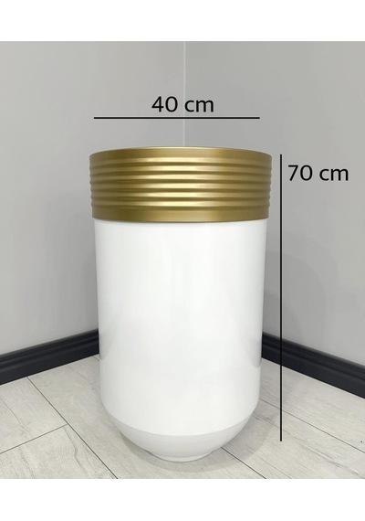 Elegant Dekoratif Eskitme Darbuka Parlak Beyaz Saksı 70cm