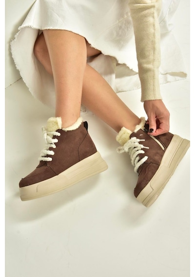 Fox Shoes V367343402 Kahverengi Süet İçi Tüylü Kalın Tabanlı Kadın Bot Kahverengi