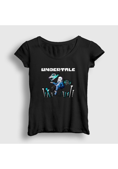 Presmono Kadın Bones Undertale T-shirt Siyah