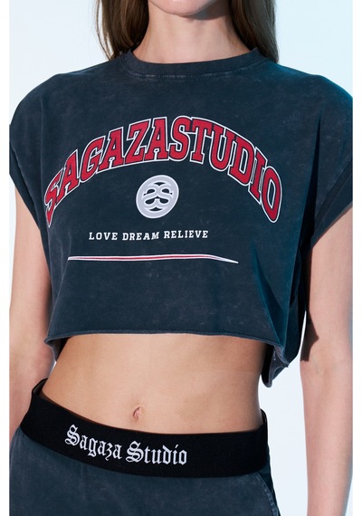 Sagaza Studio Ss6018 Bella Croped T-shırt Gri