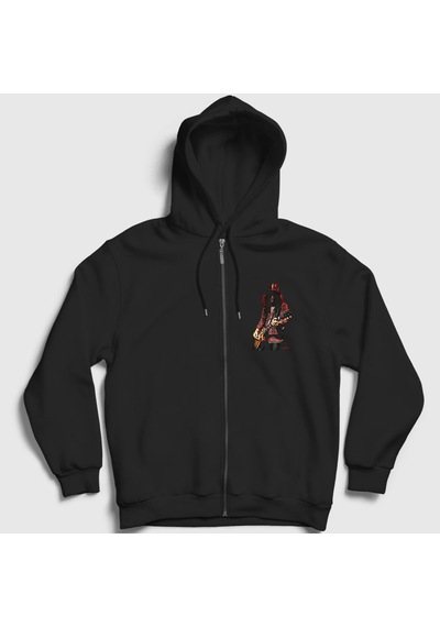 Presmono Unisex Les Paul Guns N' Roses Slash Fermuarlı Kapüşonlu Sweatshirt Siyah