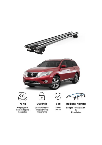 Venüs Nissan Pathfinder 2013-2020 Uyumlu Gri Ara Atkı Port Bagaj Tavan Barı