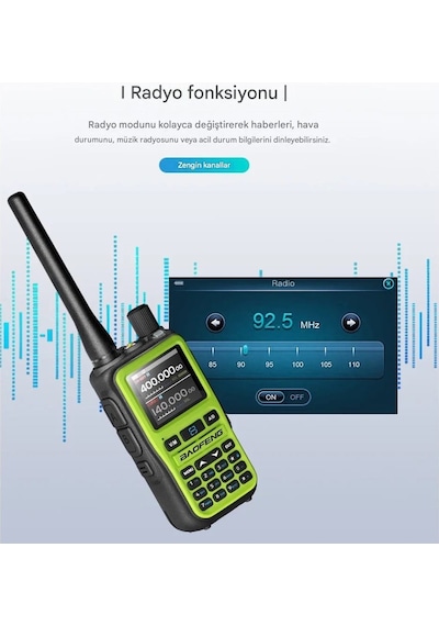 Baofeng Uv-5r Mini Dual Band Telsiz Vhf/uhf 5w Güç, Bluetooth, Type-c Şarj - Yeşil