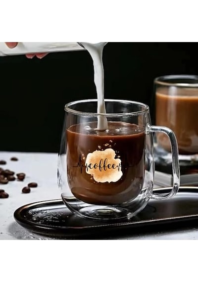 2 Adet Odi Home Çift Cidarlı Cam Kupa Bardak Double Wall Kulplu Bardak 250 Ml Aeropress