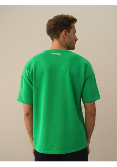 Xint Yeşil Oversize Bisiklet Yaka Pamuklu Tişört 502051