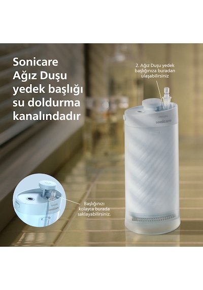 Philips Sonicare Ağız Duşu HX3333/24 - 360° Başlık + Yedek Başlık , 200 Ml, 14 Gün Şarj Süresi , Taşınılabilir
