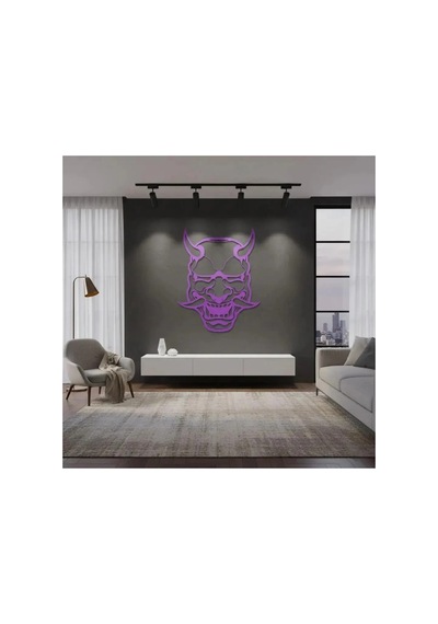 Japon Oni Maskesi Metal Duvar Tablosu - Metal Duvar Sanatı - Beyaz - 40 X 50 Cm