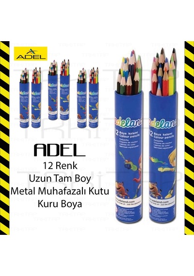 Adeland 12 Renk Tam Boy Uzun Kuru Boya 12 Li Metal Tüp Muhafazalı