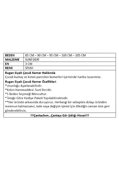 Çocuk Kemer Rugan Deri Siyah Siyah