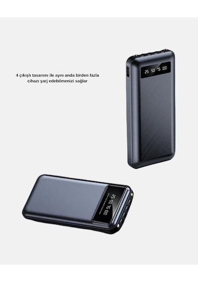 Powerbank 20000 Mah Led Fenerli Ve Çoklu Güvenlik Korumasına Sahip Siyah