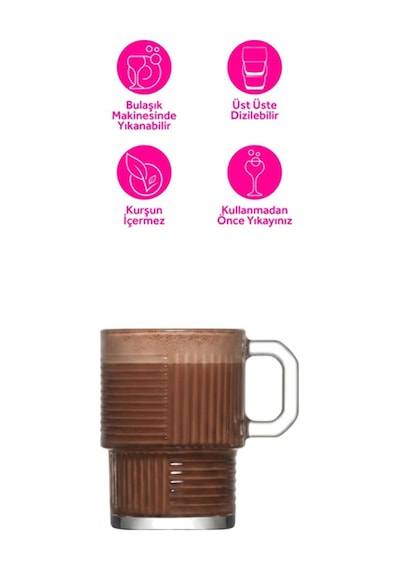 Lav Helen Cam Kupa 6 Kişilik 270 ml Kulplu (Kahve/Çay Bardağı)