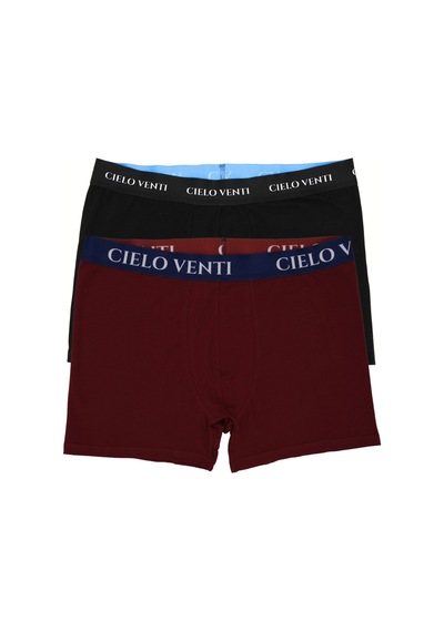 Cielo Venti Night Collection 2'li Organik Pamuk Erkek Boxer Siyah - Bordo
