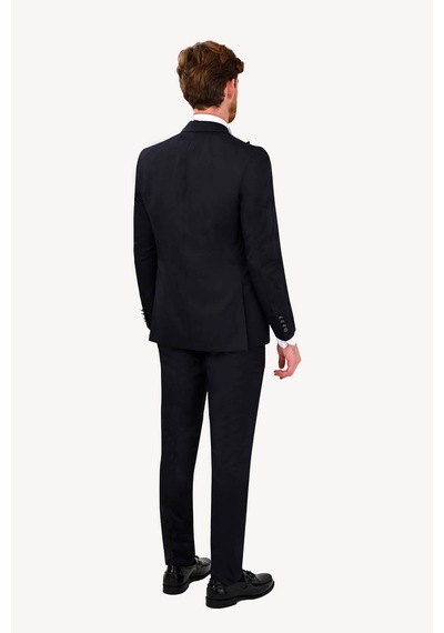 Ysf Erkek Lacivert Slim Fit Yelekli Çıkma Şal Yaka Damatlık