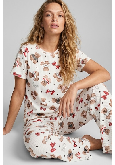 Siyah İnci Bisiklet Yaka Yumuşak Tuşe Yazlık Fitilli Pamuklu Örme Pijama Takım 7995 Ekru Ayıcık Siyah İnci Bisiklet Yaka Yumuşak Tuşe Yazlık Fitilli Pamuklu Örme Pijama Takım 7995 Ekru Ayıcık