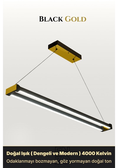 Vega Gold Lineer Led Sarkıt Avize Kumandalı Dim Edilebilir Aşağı Işık Doğal Işık