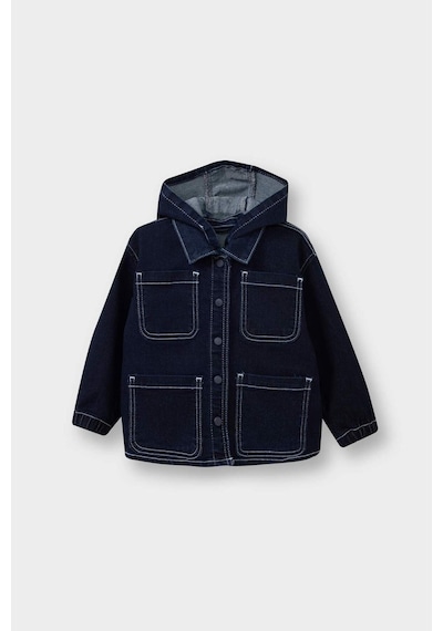 Defacto Erkek Bebek Kapüşonlu Düğmeli Jean Ceket F6269a525aube364 Mavi