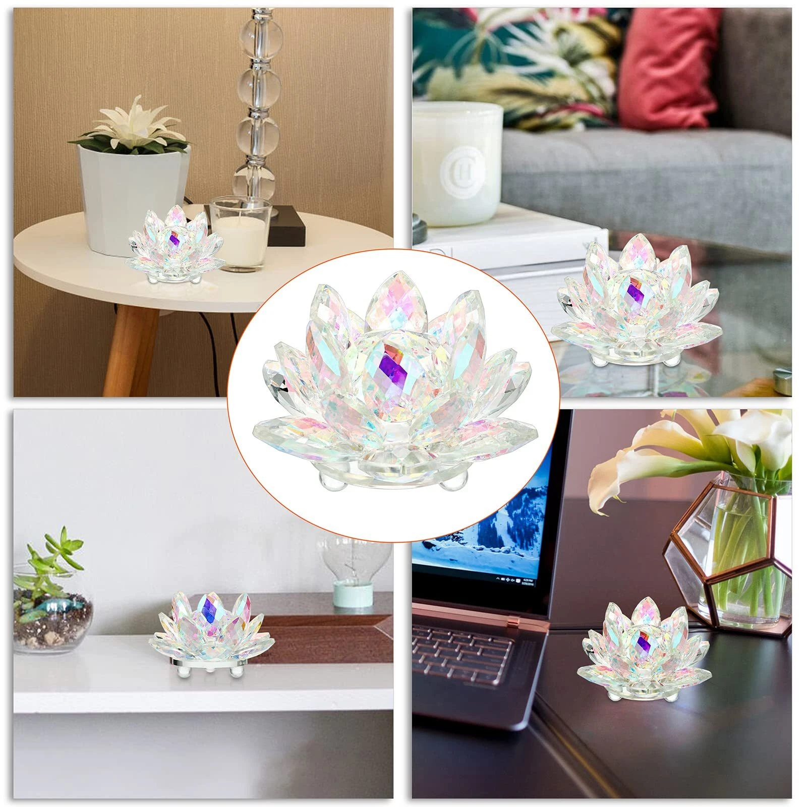 Chacha Home Kristal Nilüfer Çiçeği Obje & Mumluk - Lüks Cam Lotus Sehpa Ve Konsol Dekoru 15 Cm / 10 Cm / 8 Cm / 6 Cm Mini