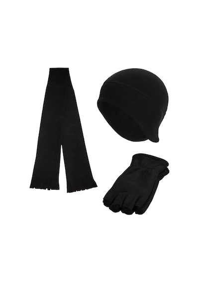 Axe Sportswear Kışlık Parmaksız Polar Eldiven - Kulaklı Bere - Atkı 3'lü Set Siyah