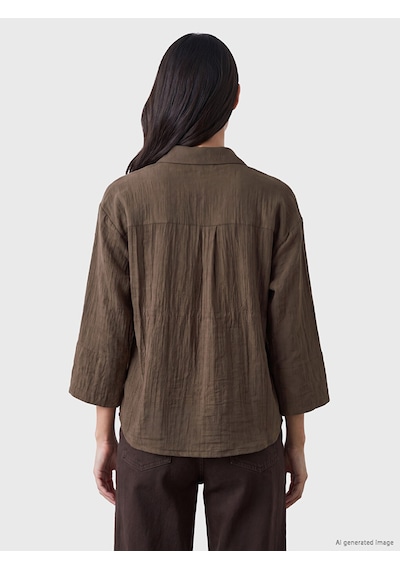 Lcw Everyday Kahverengi Beli Bağcıklı Oversize Kadın Gömlek