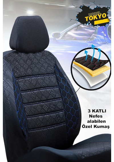 Fiat Marea Uyumlu Mavi Oto Koltuk Kılıfı Model Rio Tam Takım Araç Koltuk Kılıfı Mavi