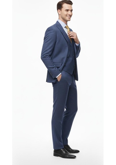 Presto Erkek Slimfit Armürlü 6 Drop Yelekli Takım Elbise Lacivert 786-250 Lacivert