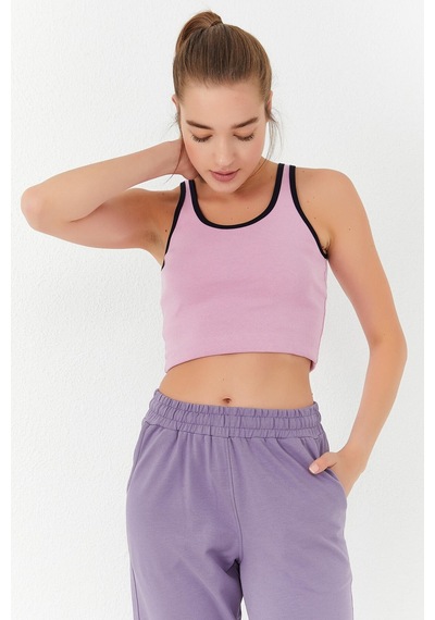 Tommy Life Pembe Basic Sıfır Kol Dar Kalıp U Yaka Kadın Crop Top Atlet - 97162 Pembe