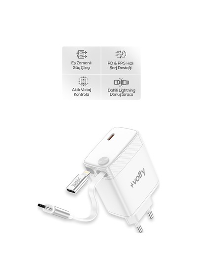 Hızlı Şarj Adaptörü 45w Pd Gan, Geri Çekilebilir Usb-c Kablolu, 2 Port, Laptop Uyumlu V0102023
