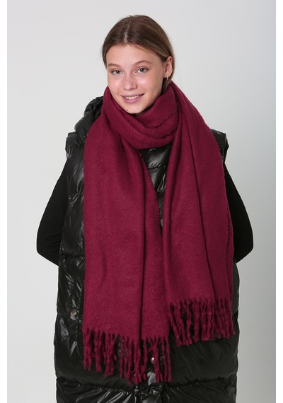 Remsa Püsküllü Buklet Atkı Şal 40x210 Cm 1257 Bordo Bordo