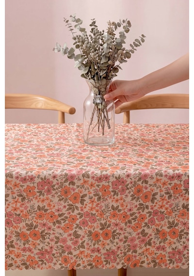 Pembe Bahar Dertsiz & Kolay Temizlenir Fırfırlı Masa Örtüsü 145x200 Cm Çok Renkli