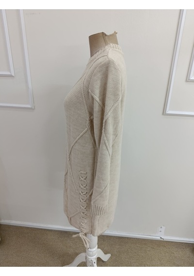 Bhrwear Kadın Uzun Kollu Yuvarlak Yakalı Yandan Bağcıklı Kısa Triko Elbise Renkli