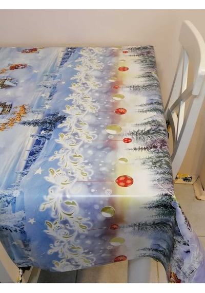 Yeni Yıl Desenli Elyaflı Pvc Muşamba - Silinebilir Masa Örtüsü 02mrl133a Mavi