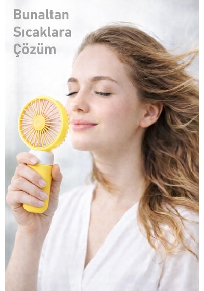 Standlı 3 Mod Şarjlı El Fanı 5 Kademe Seyahat Masaüstü Vantilatör Taşınabilir Mini Fan Sarı F139