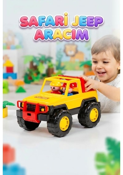 Safari Jeep Aracım 22 Cm 2 İnsan Figürlü Eğlenceli Ve Dayanıklı Çocuk Arazi Aracı Sarı