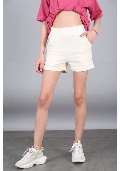 Madmext Mad Girls Krem Rengi Kaşkorse Kumaş Kadın Şort Mg572