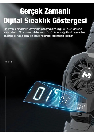Dijital Göstergeli Kablolu İpad Tablet Uyumlu Soğutucu Gamer Oyuncu Radyatör Soğutma Fanı