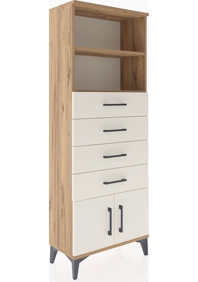 Arges Dolap 2 Raflı 4 Çekmeceli 2 Kapaklı 60x30x163 Çam-aytaşı Atlas Çam