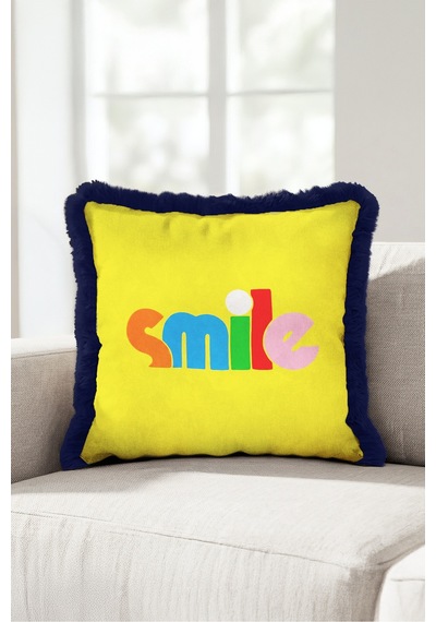 Smile Yazılı Pop Art Retro Saçaklı Yastık Kılıfı - Renk Bloklu Sarı Lacivert Püsküllü Kırlent Kılıfı Derin Düş Opal Smile Yazılı Pop Art Retro Saçaklı Yastık Kılıfı - Renk Bloklu Sarı Lacivert Püsküllü Kırlent Kılıfı Derin Düş Opal