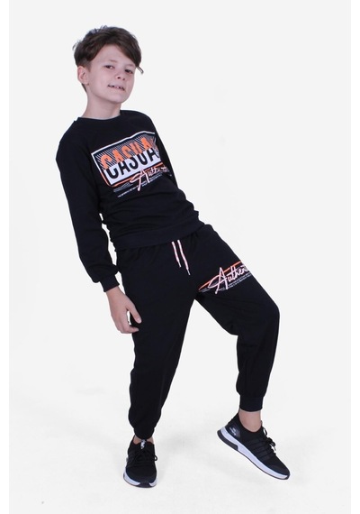Cyberrabit Baskılı Erkek Çocuk Kanguru Cepli Kapüşonlu Lacivert Sweatshirt Lacivert