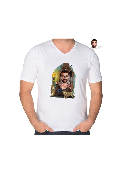Abluka Online Kişiye Özel Viking Karikatürlü V Yaka Tişört-1