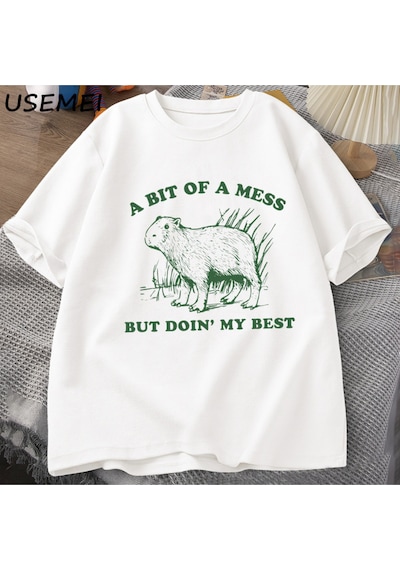 Flood Of Style Bir Karışıklık Ama En İyi Kapibara T-shirt Erkekler Vintage Tshirt Garip Rahat Pa Beyaz