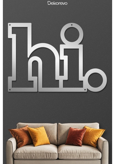 Hi Yazı Metal Duvar Tablosu - Metal Duvar Sanatı - Krom - 50 X 75 Cm