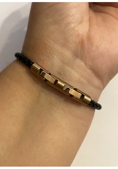 Erkek Rose Renk Detay Örgü Model Deri Bileklik Rose Gold