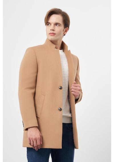 İmza Camel Kaşe Dik Yaka Kapitoneli Astar Slim Fit Dar Kesim Klasik Kaban 1008245171 Camel