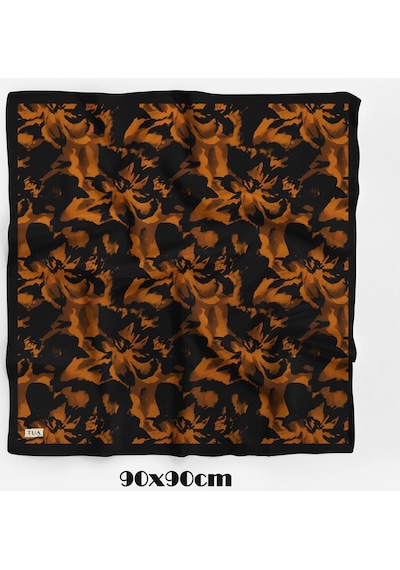 Ahenk Desen 90x90cm Organic Twill Eşarp/fular Siyah - Kiremit