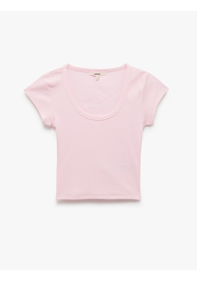 Koton Pamuklu Slim Fit Kısa Kollu Bisiklet Yaka Tişört Pembe 5sak50240ek Gül