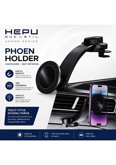 Armor Series Hp-aa06 Güçlü Vakumlu Vantuzlu Ve Manyetik Araç İçi Telefon Tutucu - Mat Siyah Abs Gövdeli Torpido Masaüstü Ve Mutfak Uyumlu Mıknatıslı Telefon Tutacağı Armor Series Hp-aa06 Güçlü Vakumlu Vantuzlu Ve Manyetik Araç İçi Telefon Tutucu - Mat Siyah Abs Gövdeli Torpido Masaüstü Ve Mutfak Uyumlu Mıknatıslı Telefon Tutacağı