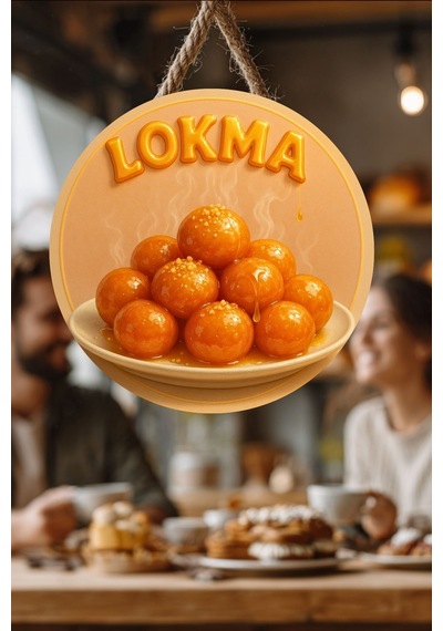 Lokma Tatlısı Temalı İpli Ahşap Kapı Duvar Süsü, Pastane, Tatlı Dükkanı, Cafe Tablo Dekoru