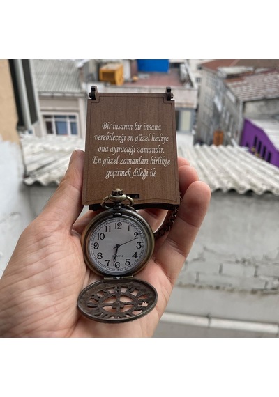 Sayı Kabartmalı Zincirli Köstekli Cep Saati