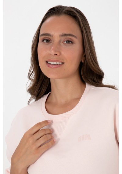 U.S. Polo Assn. Kadın Açık Pembe Şardonlu Bisiklet Yaka Basic Sweatshırt 50313586-VR078