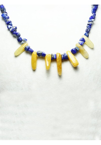 Lapis Lazuli & Akik Taşı Tasarım Kolye Lacivert - Sarı